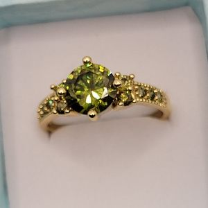 Greenish yellow cz stone work Emarati plated Gold Ring size 9